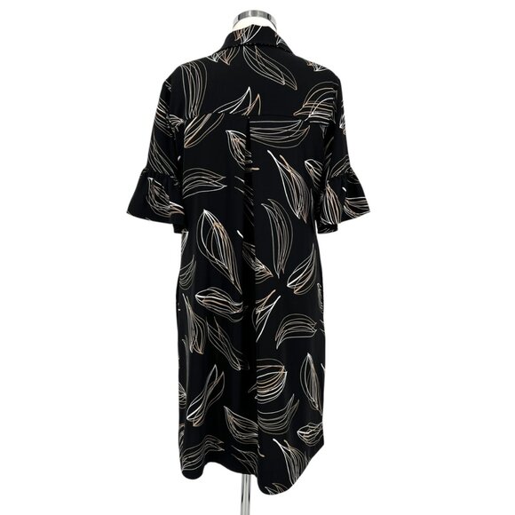 Chicos Leaf Print Shirt Dress Black Beige Size 8 US - Picture 8 of 12